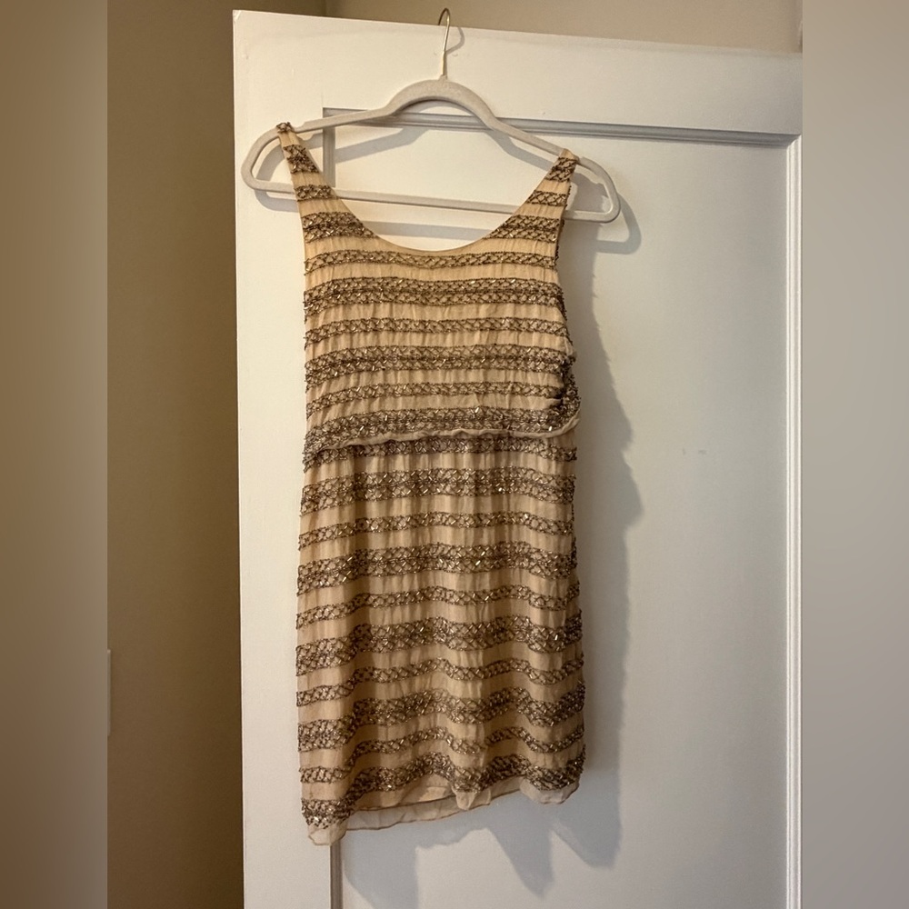 Alice + Olivia Beige and Gold Mini Dress